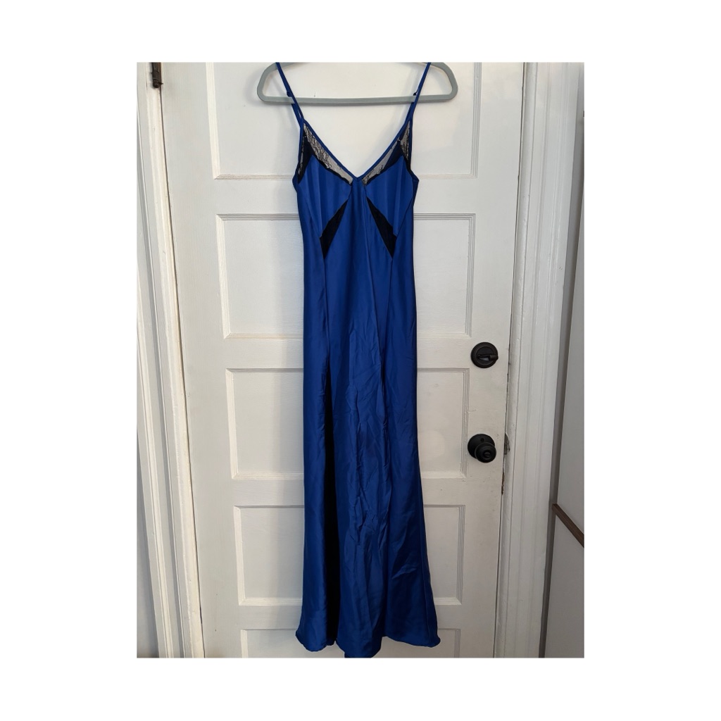 Delfi Collective Blue Satin Slip Gown With Black Lace Insets — image 2 of 7